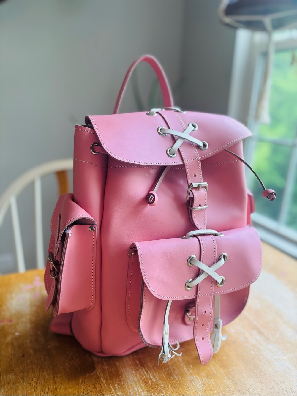 Grafea made in England  Hari Lace Willow Pink Leather corset Backpack